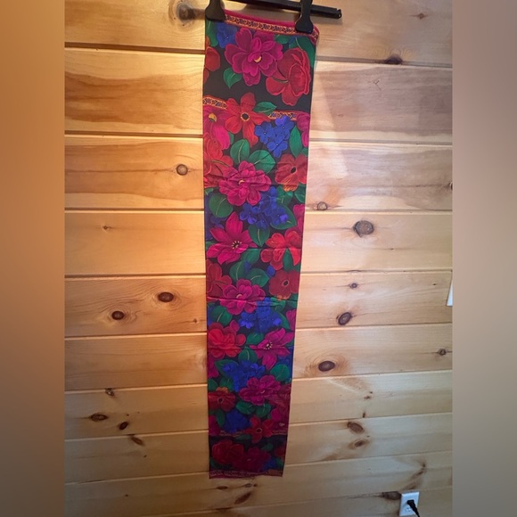 Vintage Liz Claiborne 100% Silk Neck Scarf Floral Flowers  Hand Rolled 10” x 52” - Picture 1 of 5